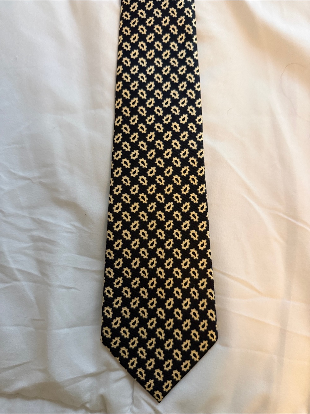 Black Tie with Yellow Floral Medallion Pattern